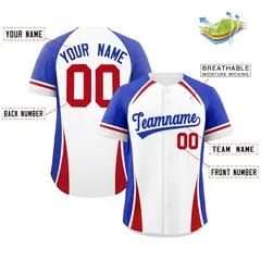 White Royal-Red Color Block Authentic Baseball Jersey 2