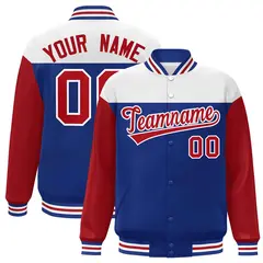 White Royal-Red Color Block Letterman Varsity Baseball Jacket