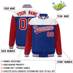 White Royal-Red Color Block Letterman Varsity Baseball Jacket 2