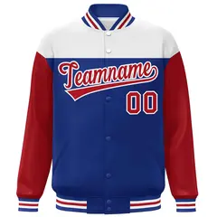 White Royal-Red Color Block Letterman Varsity Baseball Jacket 3