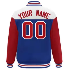 White Royal-Red Color Block Letterman Varsity Baseball Jacket 4