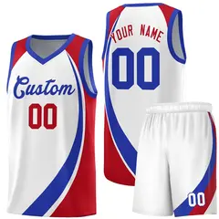 White Royal-Red Color Block Team Basketball Jersey