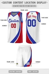 White Royal-Red Color Block Team Basketball Jersey 2