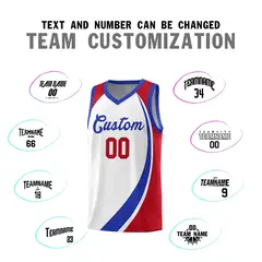 White Royal-Red Color Block Team Basketball Jersey 3