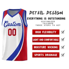 White Royal-Red Color Block Team Basketball Jersey 4