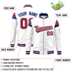 White Royal-Red Full-Zip Shoulder Color Block Varsity Letterman Bomber Jacket 2