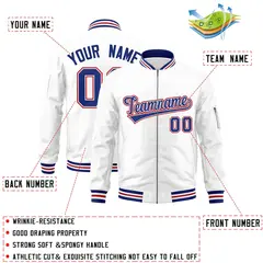 White Royal-Red Full-Zip Varsity Letterman Bomber Jacket 2