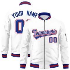 White Royal-Red Full-Zip Varsity Letterman Bomber Jacket