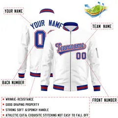 White Royal-Red Full-Zip Varsity Letterman Bomber Jacket 2