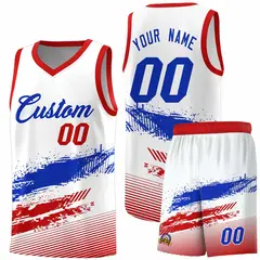 White Royal Red Graffiti Basketball Jersey 1