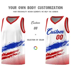 White Royal Red Graffiti Basketball Jersey 3