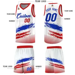 White Royal Red Graffiti Basketball Jersey 5
