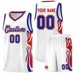 White Royal Red Graffiti Side Curve Basketball Jersey Sets 1