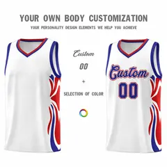 White Royal Red Graffiti Side Curve Basketball Jersey Sets 3