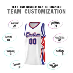 White Royal Red Graffiti Side Curve Basketball Jersey Sets 4