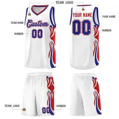 White Royal Red Graffiti Side Curve Basketball Jersey Sets 5