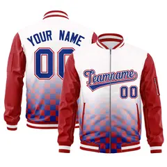 White Royal-Red Grid Color Block Letterman Raglan Jacket 1