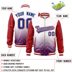 White Royal-Red Grid Color Block Letterman Raglan Jacket 2