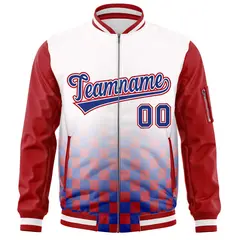 White Royal-Red Grid Color Block Letterman Raglan Jacket 3
