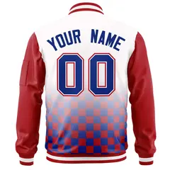White Royal-Red Grid Color Block Letterman Raglan Jacket 4