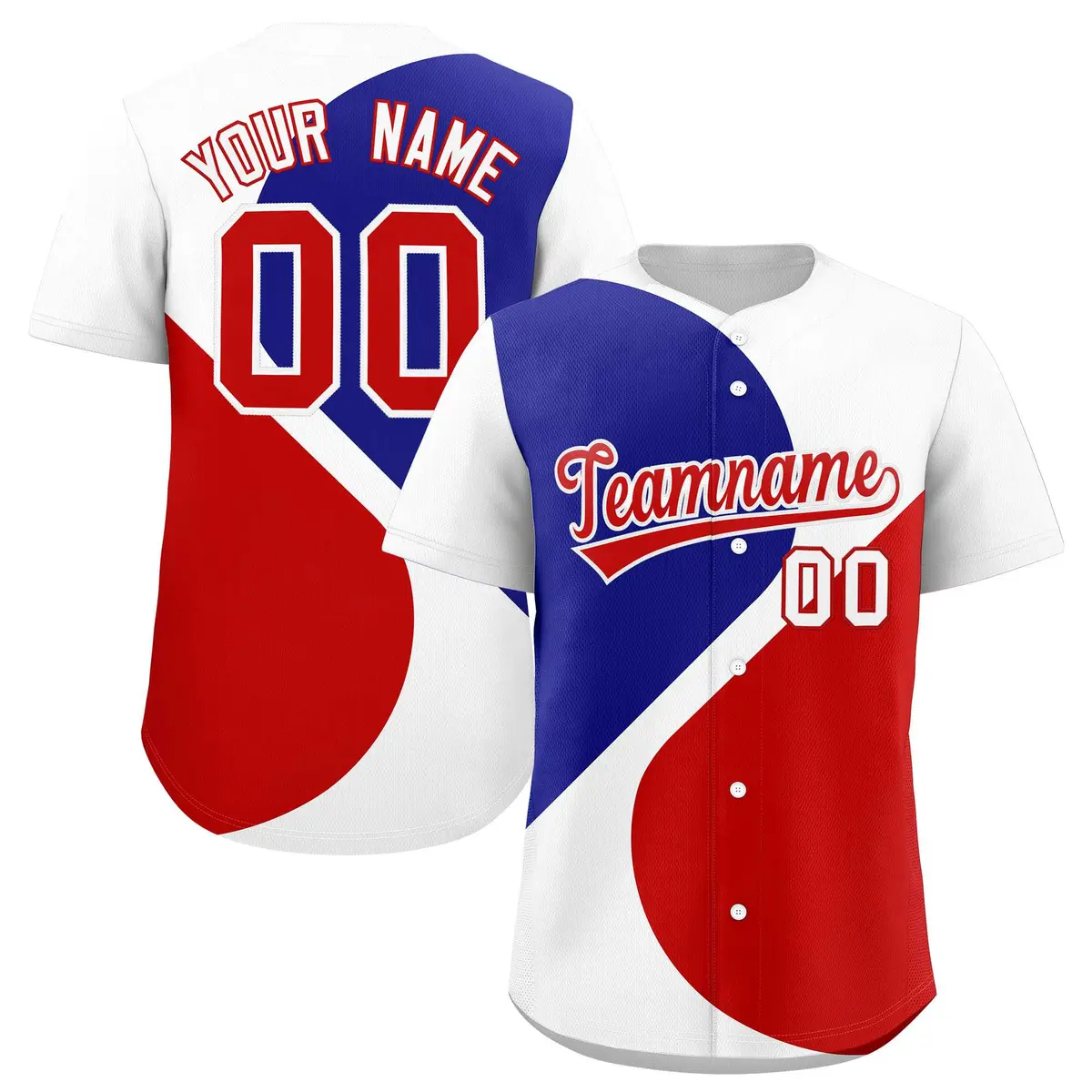 White Royal-Red Half Heart Color Block Baseball Jersey