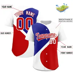 White Royal-Red Half Heart Color Block Baseball Jersey 2
