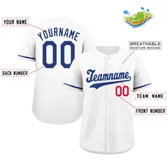 White Royal-Red Hook Classic Authentic Baseball Jersey 2