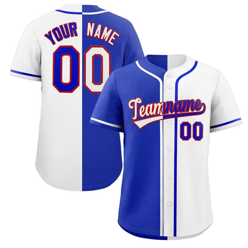 White Royal-Red Hook Split Fashion Baseball Jersey