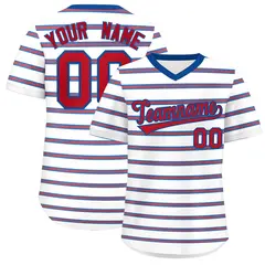 White Royal-Red Horizontal Stripe Pullover Baseball Jersey