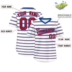 White Royal-Red Horizontal Stripe Pullover Baseball Jersey 2