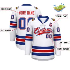 White Royal-Red Lace-Up Neck Hockey Jersey 2