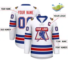 White Royal-Red Lace-Up Neck Hockey Jersey 2