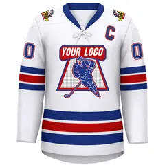 White Royal-Red Lace-Up Neck Hockey Jersey 3