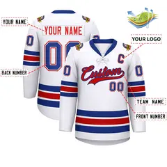 White Royal-Red Lace-Up Neck Hockey Jersey 2