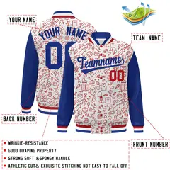 White Royal-Red Line Graffiti Raglan Varsity Letterman Jacket 2
