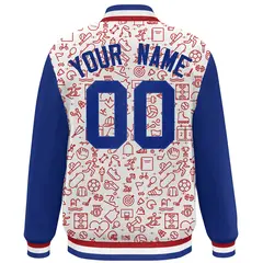 White Royal-Red Line Graffiti Raglan Varsity Letterman Jacket 4
