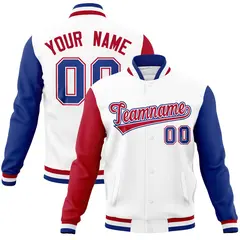 White Royal-Red Raglan Full-Snap Varsity Letterman Jacket