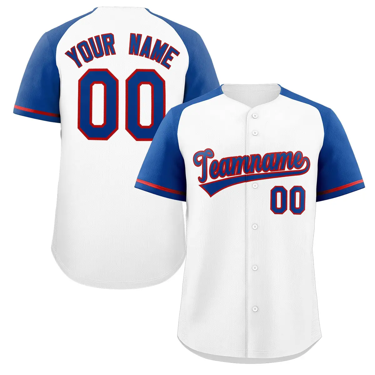 White Royal-Red Raglan Sleeve Authentic Baseball Jersey