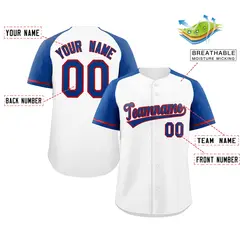 White Royal-Red Raglan Sleeve Authentic Baseball Jersey 2