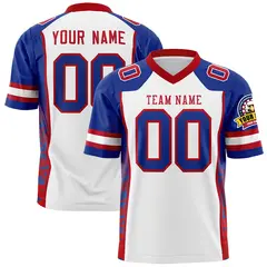 White Royal-Red Raglan Sleeves Side Pattern Football Jersey 1