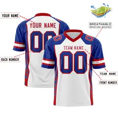 White Royal-Red Raglan Sleeves Side Pattern Football Jersey 2