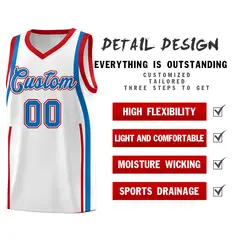 White Royal-Red Ribbon Pattern Basketball Kits 2