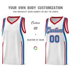 White Royal-Red Ribbon Pattern Basketball Kits 3