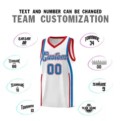 White Royal-Red Ribbon Pattern Basketball Kits 4