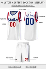 White Royal-Red Sleeve Color Block Classic Basketball Jersey 2