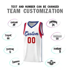 White Royal-Red Sleeve Color Block Classic Basketball Jersey 4