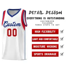 White Royal-Red Sleeve Color Block Classic Basketball Jersey 5