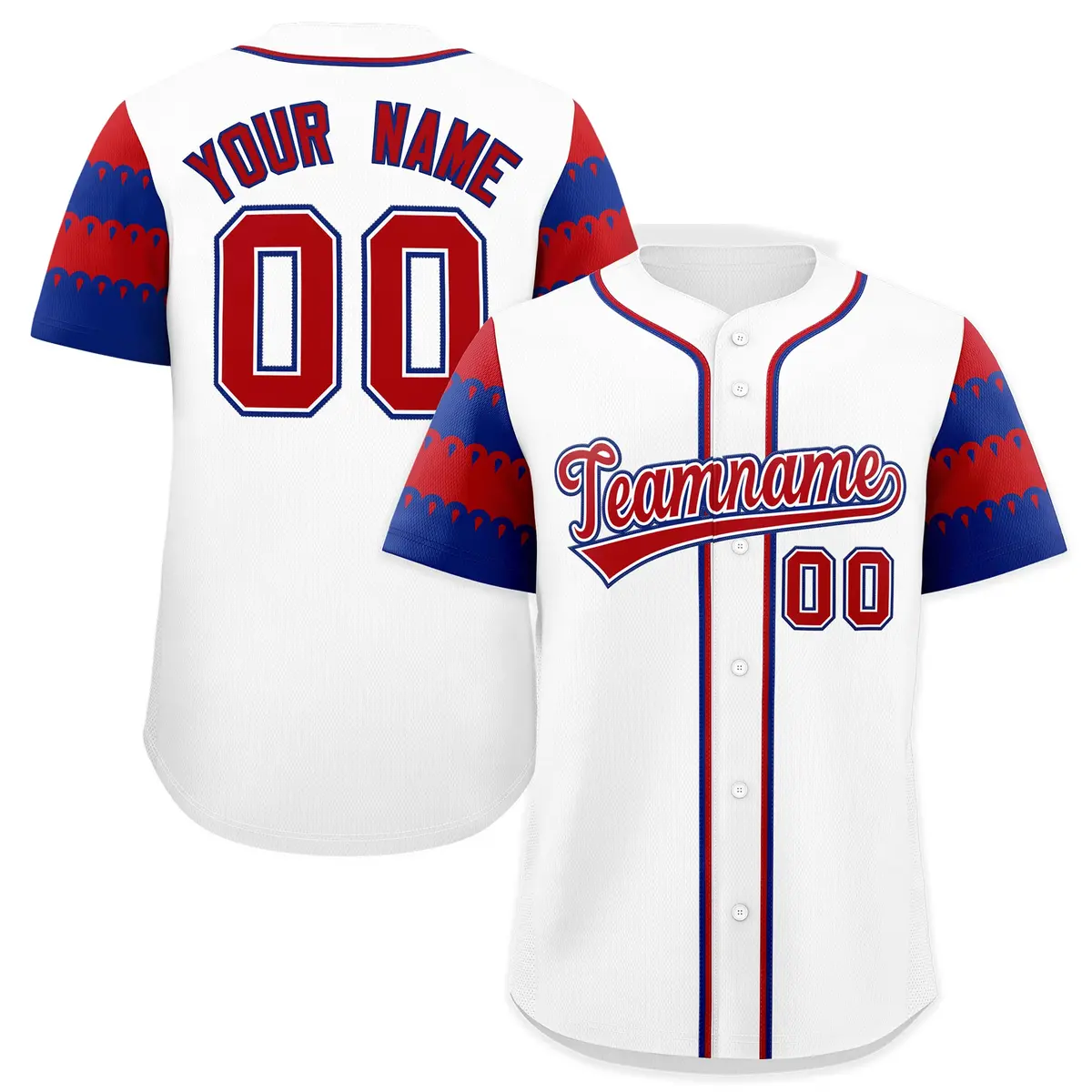 White Royal Red Sleeve Flag Lace Baseball Jersey
