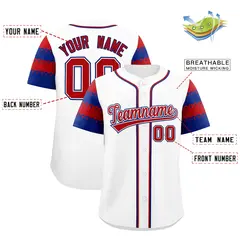 White Royal Red Sleeve Flag Lace Baseball Jersey 2