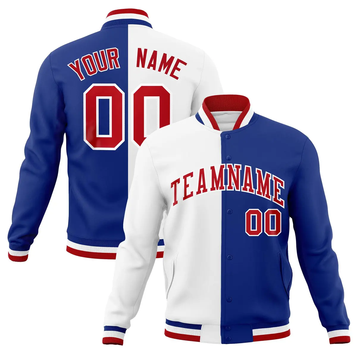 White Royal Red Split Varsity Full-Snap Letterman Jacket